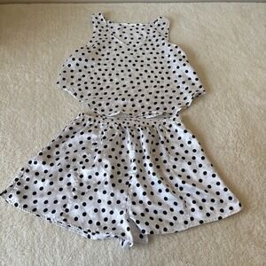 Amanda Smith polka Dot Pj Set Women's M Black White Satin Shorts Tank Sexy Vtg
